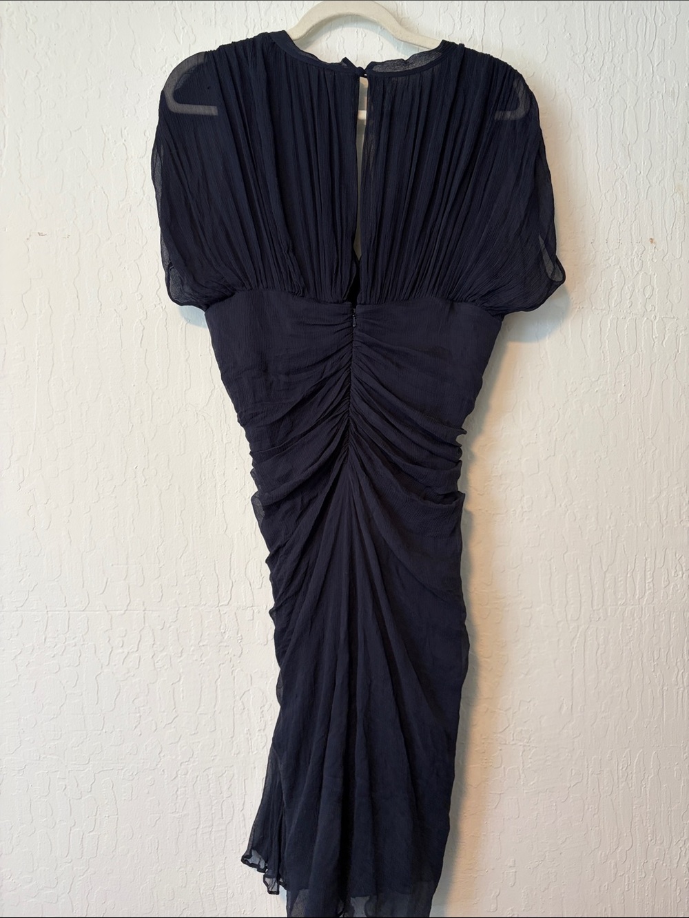 DVF Silk Navy Layered Draped V-Neck Cocktail Dress - Picture 4 of 9